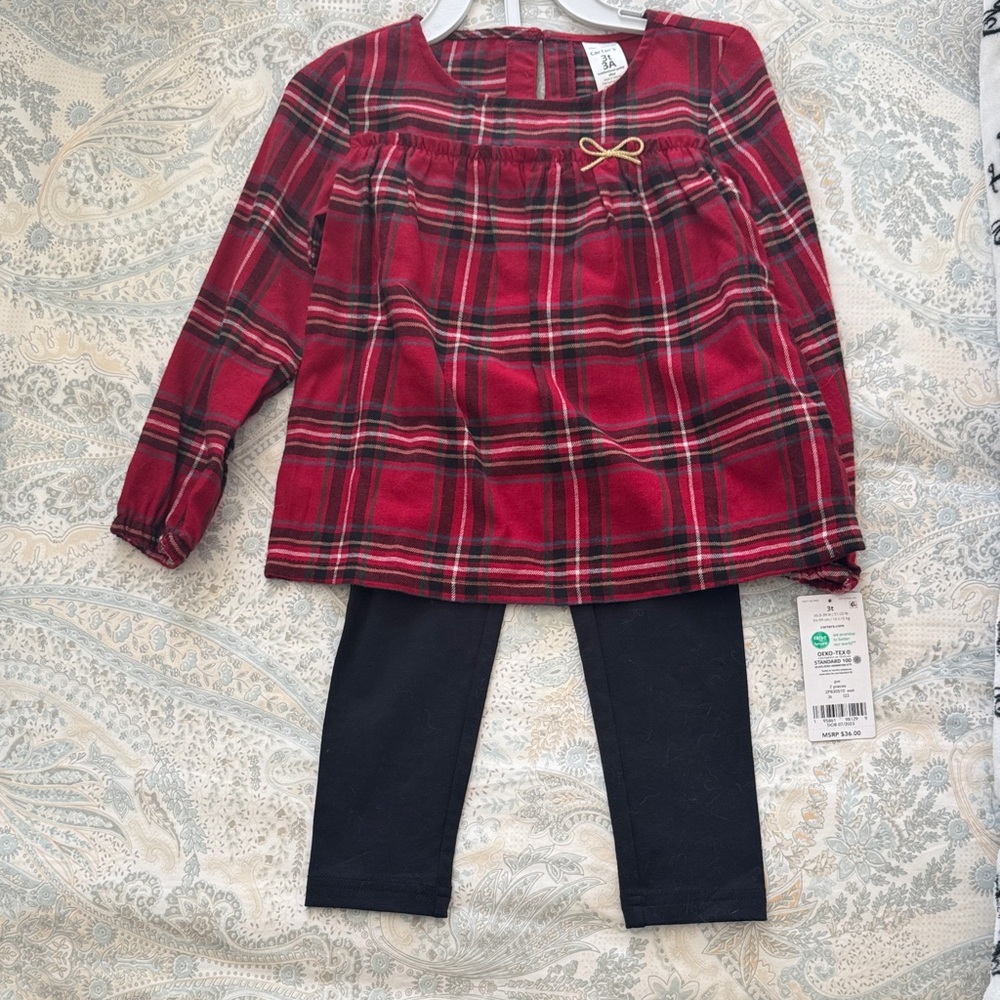 Carter's Red Plaid Top and Black Leggings Set